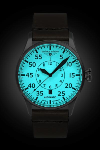 Bauhaus Aviation Herrenuhr Automatik mit Datum und Lederarmband